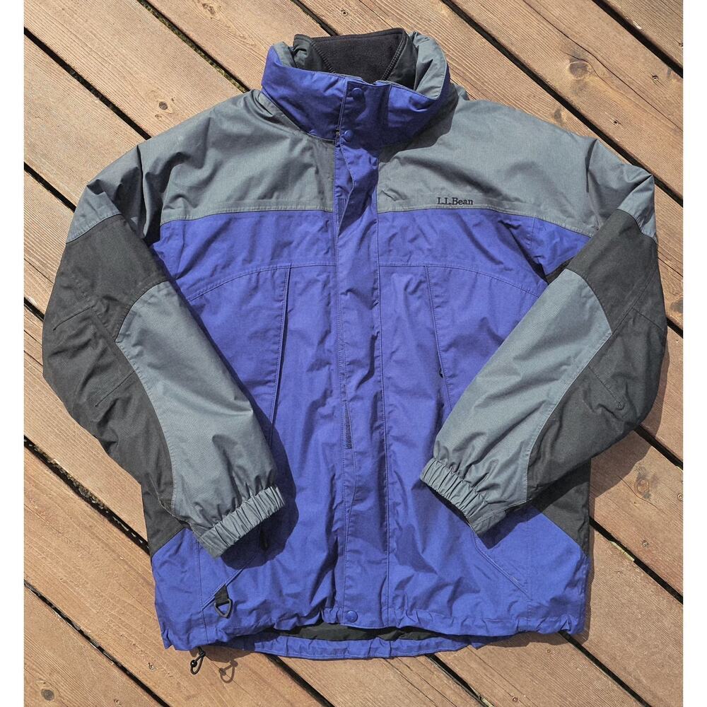 LL Bean Jacket Mens Large Blue Removable Jacket Quilted Liner Nylon 0XC93 VTG